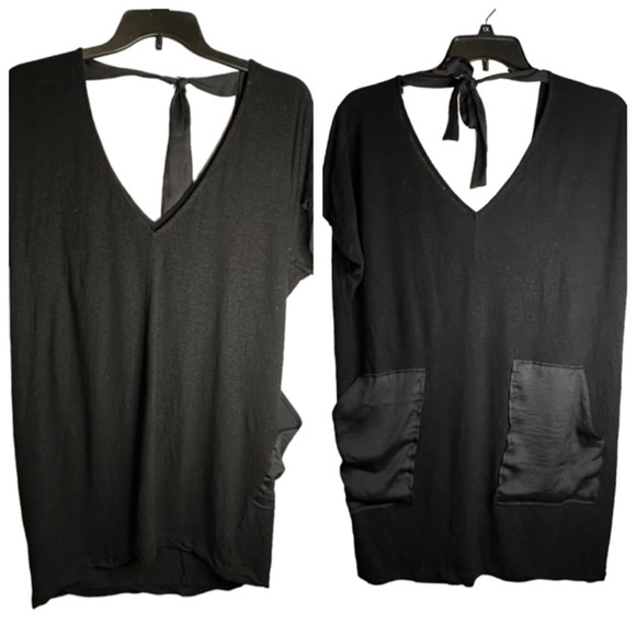 Lou & Grey Women's Black Linen Blend Tie Back Pockets Shift Dress Small *Pinhole - Picture 1 of 10